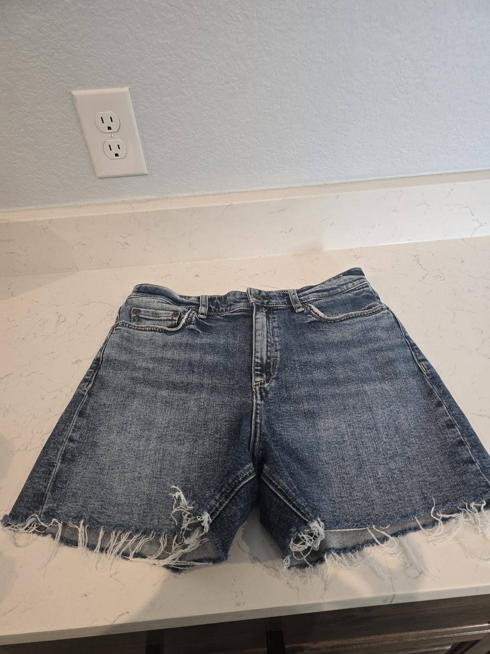 rag & bone Light Blue Frayed Hem Denim Shorts